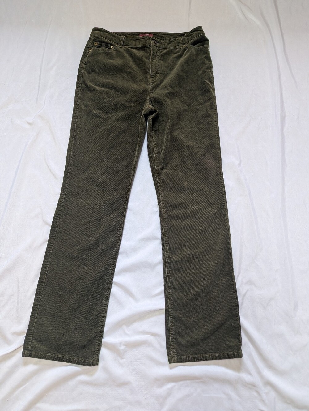 Olive Green Charter Club Slim It Up Corduroy Straight Leg‎ High Rise Pants